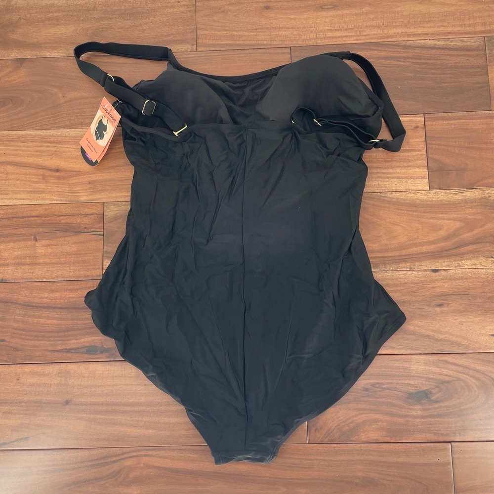 Shapermint Essentials Black Tie Belt One Piece Swimsuit Style 81010 Size 2XL - Picture 4 of 7